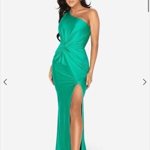 Terani Couture Vibrant Green One-Shoulder Prom Dress